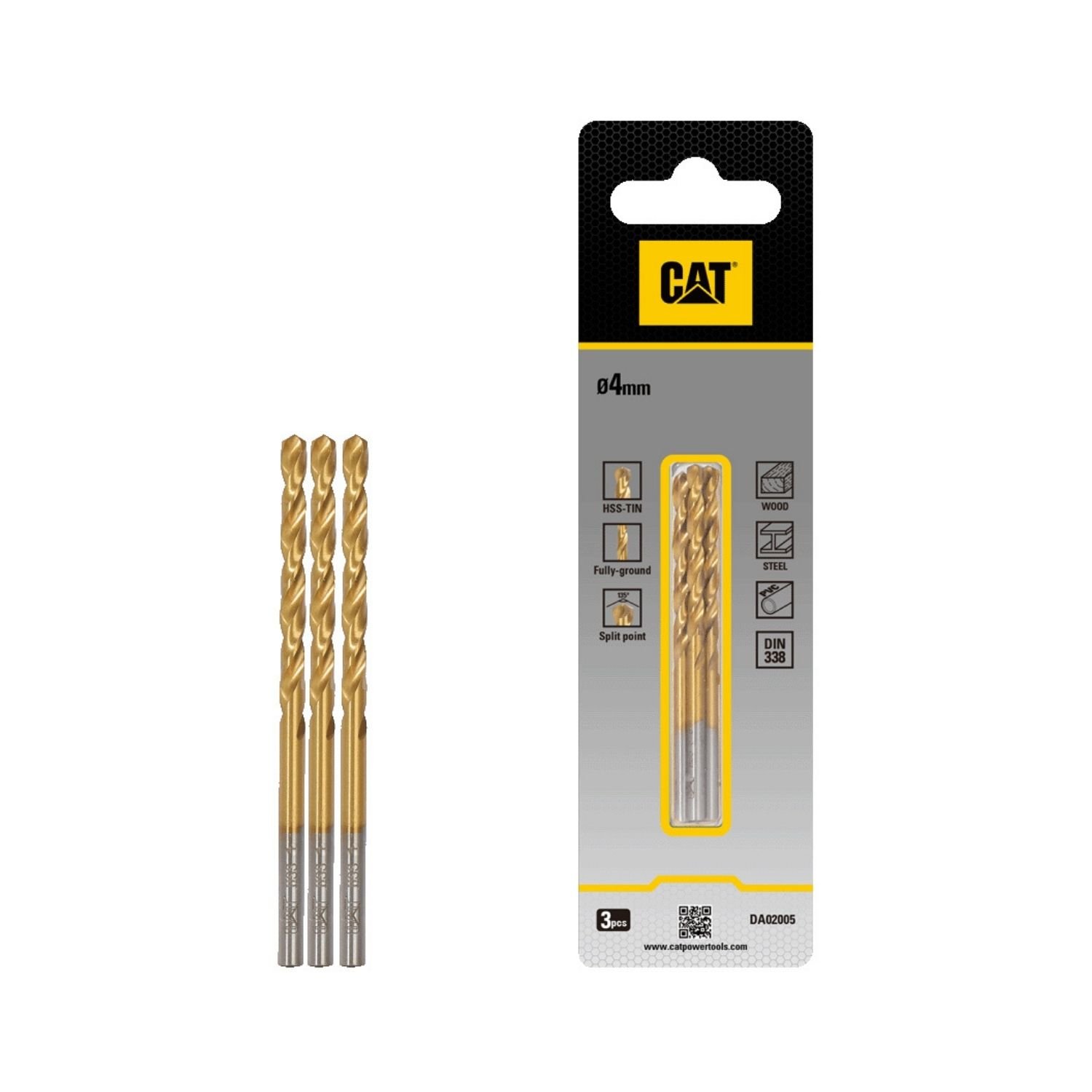 CAT Τρυπάνι τιτανίου HSS σετ:3τεμ 4x70mm DA02005 1 CAT Τρυπάνι τιτανίου HSS σετ:3τεμ 4x70mm DA02005