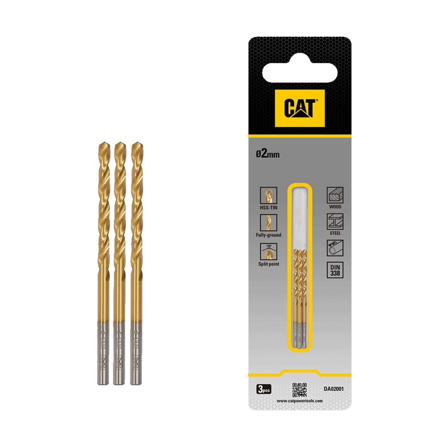 CAT Τρυπάνι τιτανίου HSS σετ:3τεμ 2x49mm DA02001 1 CAT Τρυπάνι τιτανίου HSS σετ:3τεμ 2x49mm DA02001