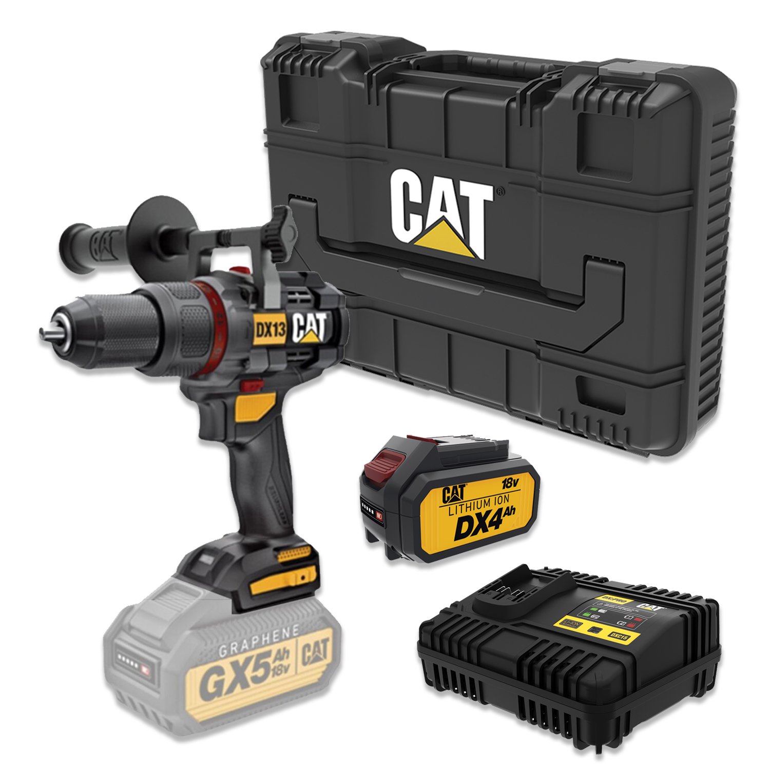 CAT Combo-18 Δραπανοκατσάβιδο κρουστικό DX13B + δώρο κασετίνα + δώρο μπαταρία 4.0ah DXB4 + φορτιστή 15Ah DXC15 1 CAT Combo-18 Δραπανοκατσάβιδο κρουστικό DX13B + δώρο κασετίνα + δώρο μπαταρία 4.0ah DXB4 + φορτιστή 15Ah DXC15