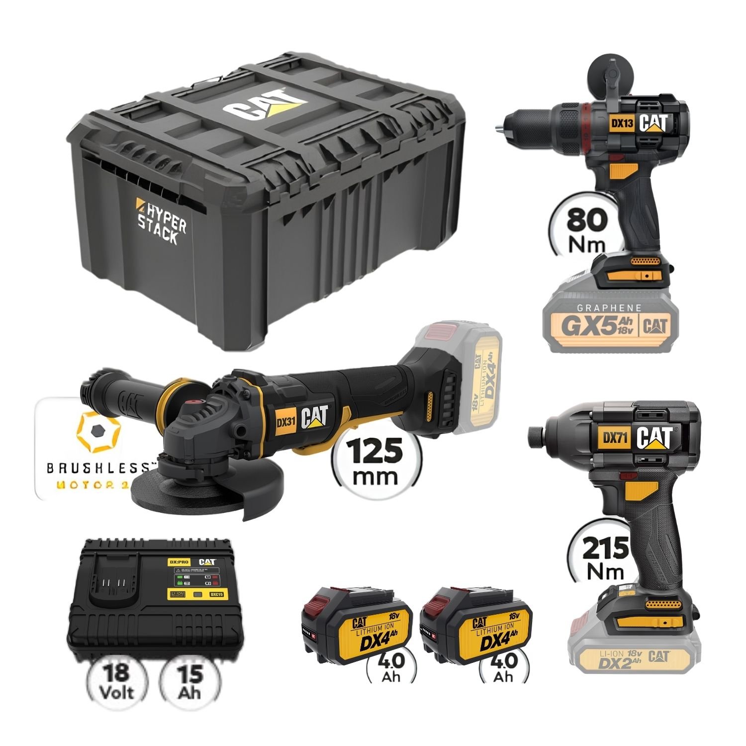 CAT Combo-23 Γωνιακός DX314B, Δράπανο DX13B, Κατσαβίδι DX71B, Εργαλειοθήκη DA41003 1 CAT Combo-23 Γωνιακός DX314B, Δράπανο DX13B, Κατσαβίδι DX71B, Εργαλειοθήκη DA41003
