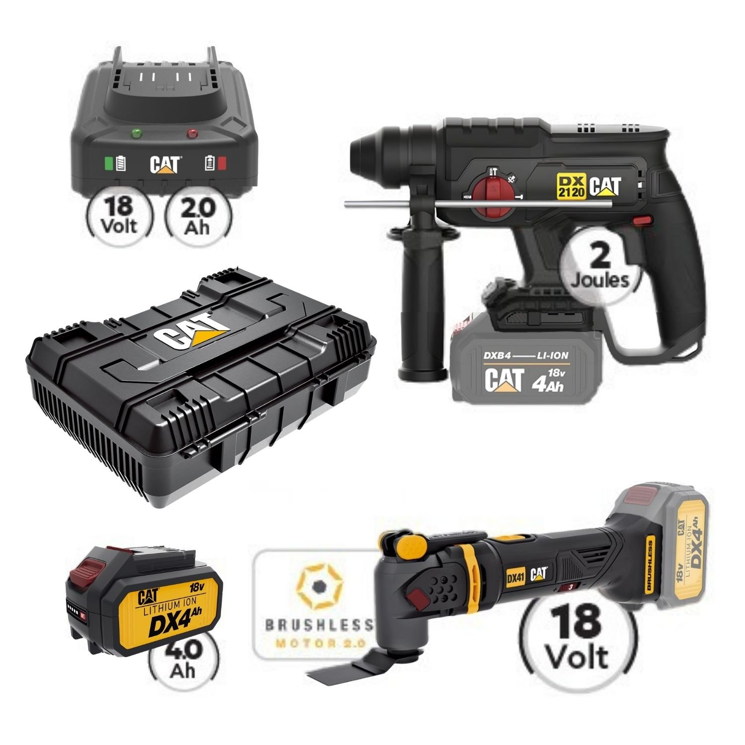 CAT Combo-52 Σκαπτικό DX2120B, Πολυεργαλείο DX41B, Πλαστική βαλίτσα 1 CAT Combo-52 Σκαπτικό DX2120B, Πολυεργαλείο DX41B, Πλαστική βαλίτσα